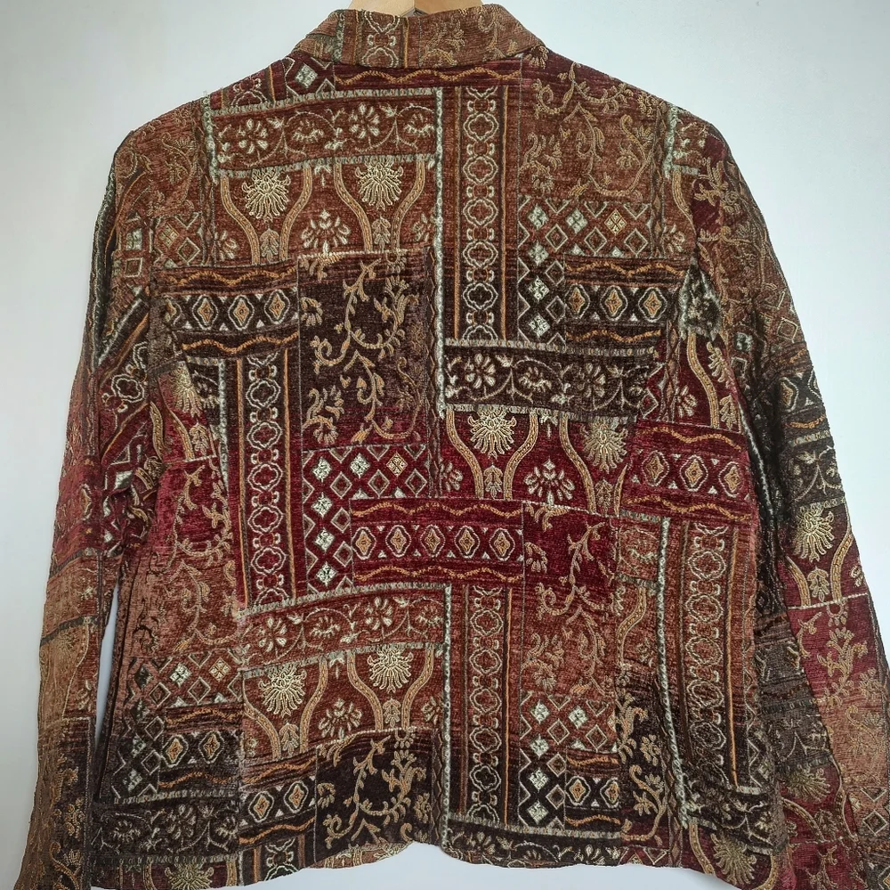 Christopher & Banks Unlined Tapestry Zip Up Multicolor Patterned Jacket